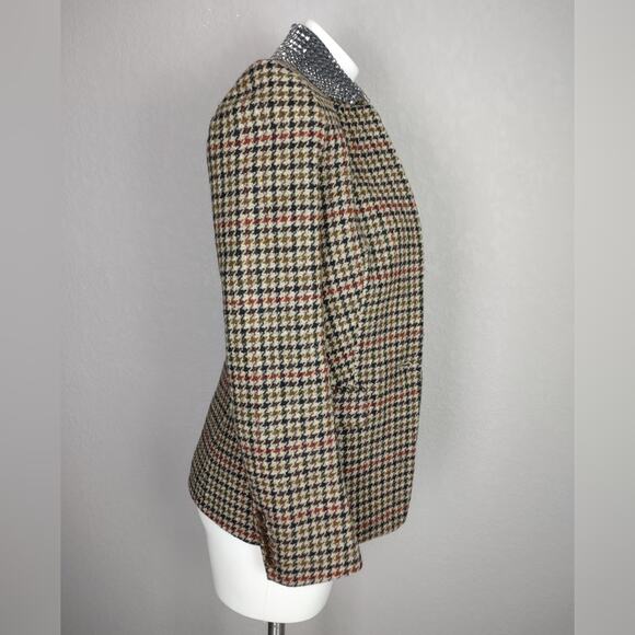 J.Crew Blazer Regent Wool Houndstooth Tan Jewel Jacket Size 2 - Picture 3 of 16